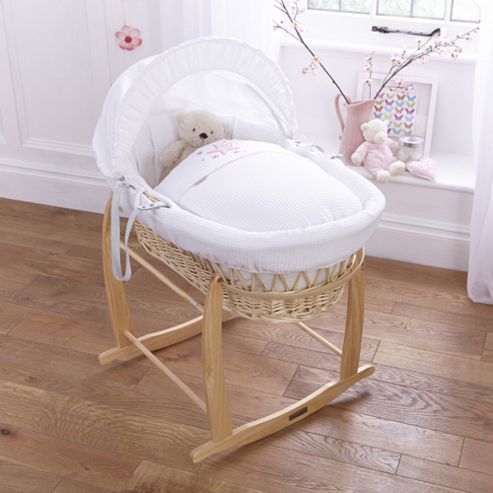 Image of Clair De Lune Stardust Natural Wicker Moses Basket - Pink