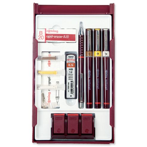 Image of Rotring Rapidograph College Set With 3 Pens 0.25/0.35/0.5mm 1 Mechanical Pencil 0.5mm Ref S0699530
