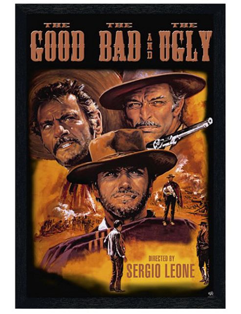 Image of Sergio Leone Classic Western Black Wooden Framed The Good, The Bad And The Ugly Poster