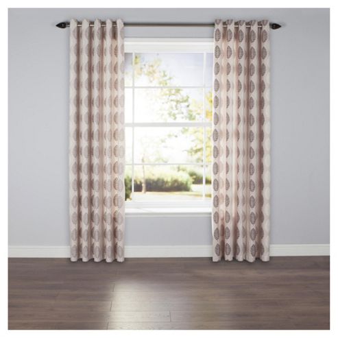 Image of Leaf Print Lined Eyelet Curtains - Natural