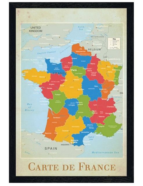 Image of Black Wooden Framed Carte De France Poster