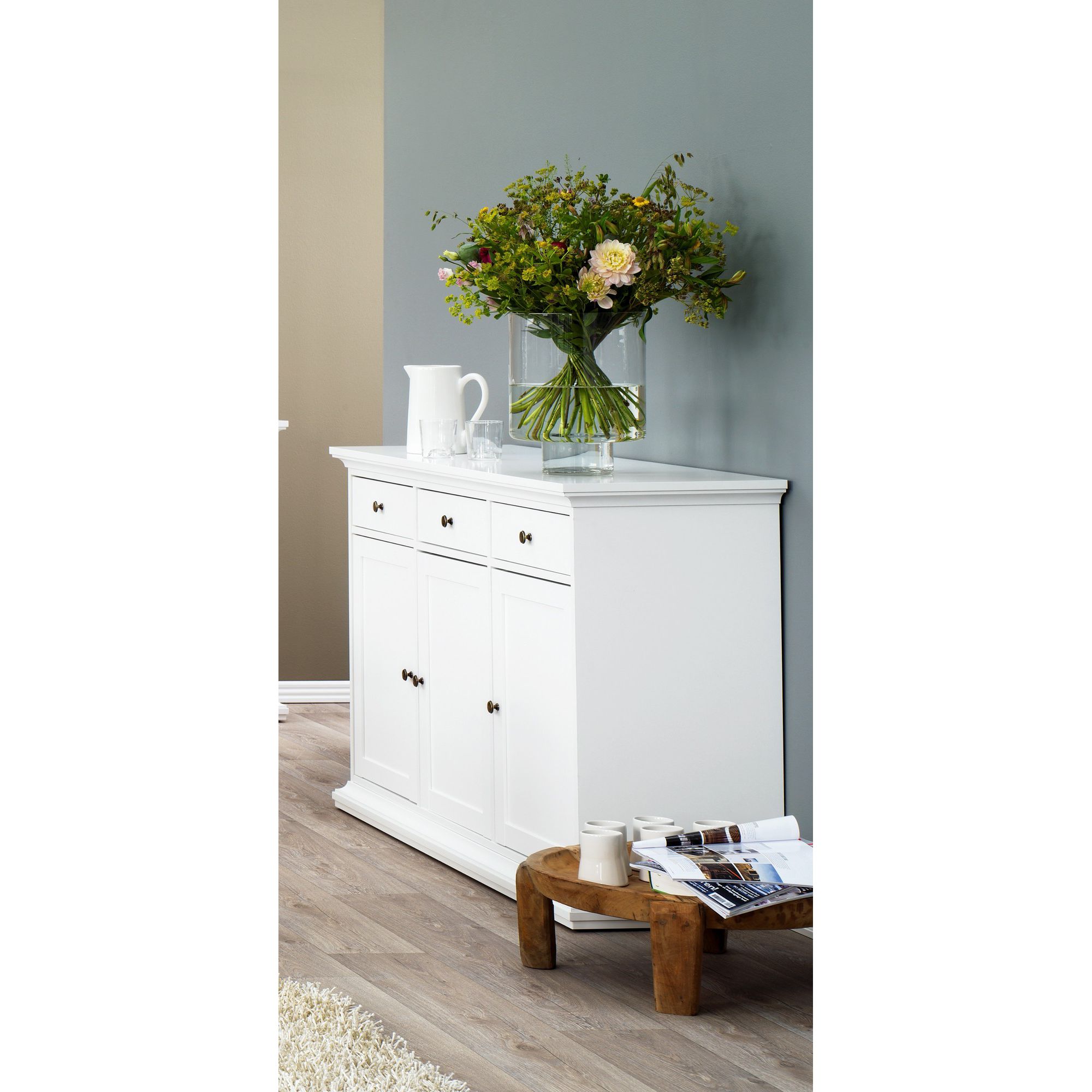 Tvilum Paris Sideboard with Three Doors and Three Drawers in White at Tesco Direct