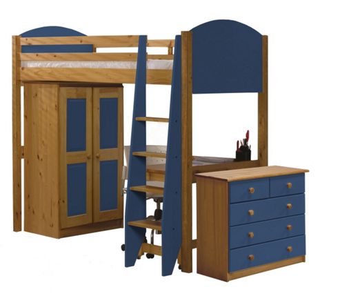 Image of Verona High Sleeper Bed Set 2 Antique With Blue Details