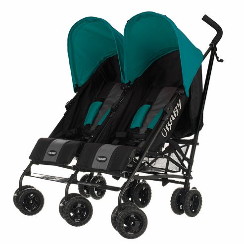Image of Obaby Apollo Black & Grey Twin Stroller - Turquoise