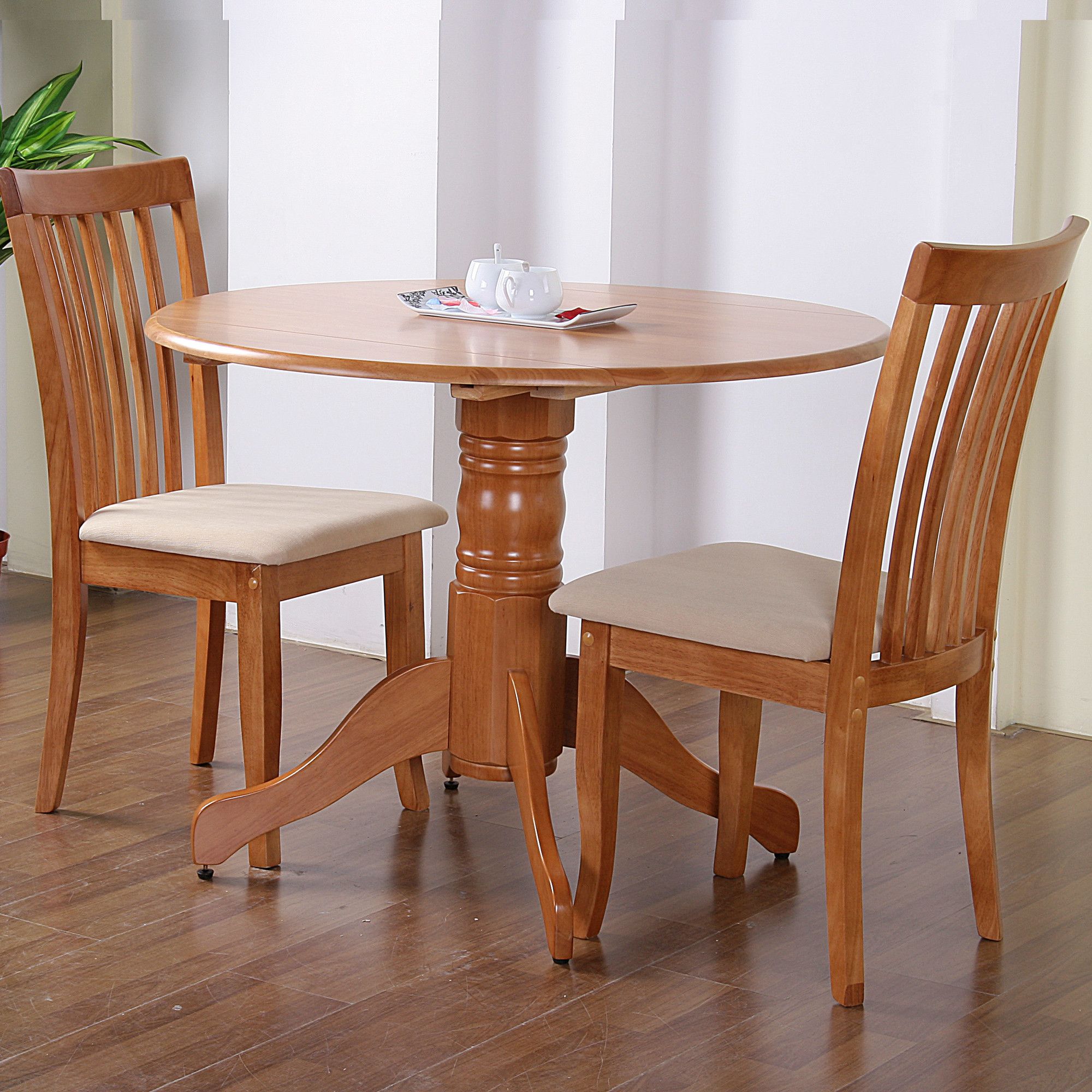 G&P Furniture Windsor House 3-Piece Bristol Round Drop Leaf Dining Set with Slatted Back Chair - Maple at Tesco Direct