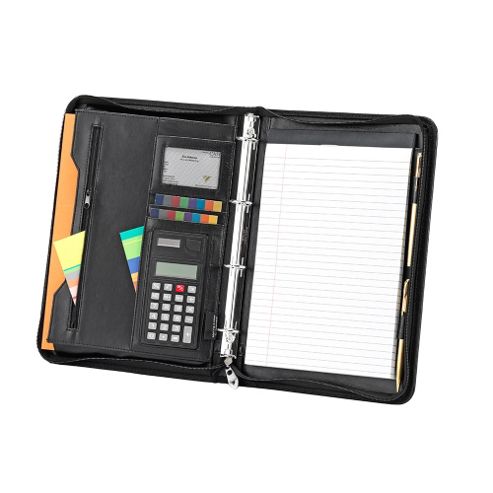 Image of Falcon A4 Zip Round Conference Folder With 4 Ring Binder And Calculator