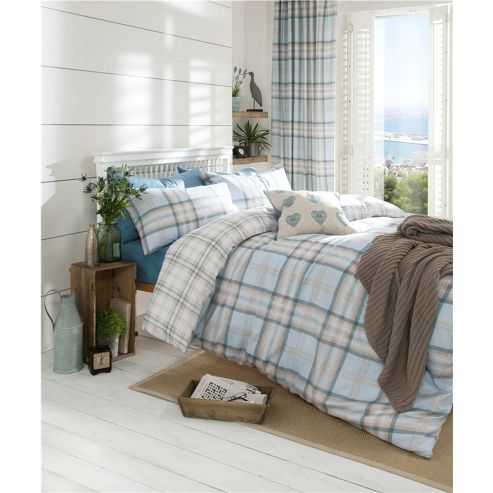 Image of Catherine Lansfield Kelso 66x72 Cotton Rich Curtains Fully Lined Curtains 168x183cm Duck Egg