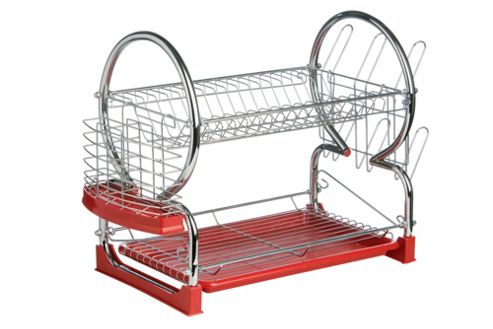 Image of Premier Housewares 56 Cm 2 Tier Dish Drainer With Tray - Red