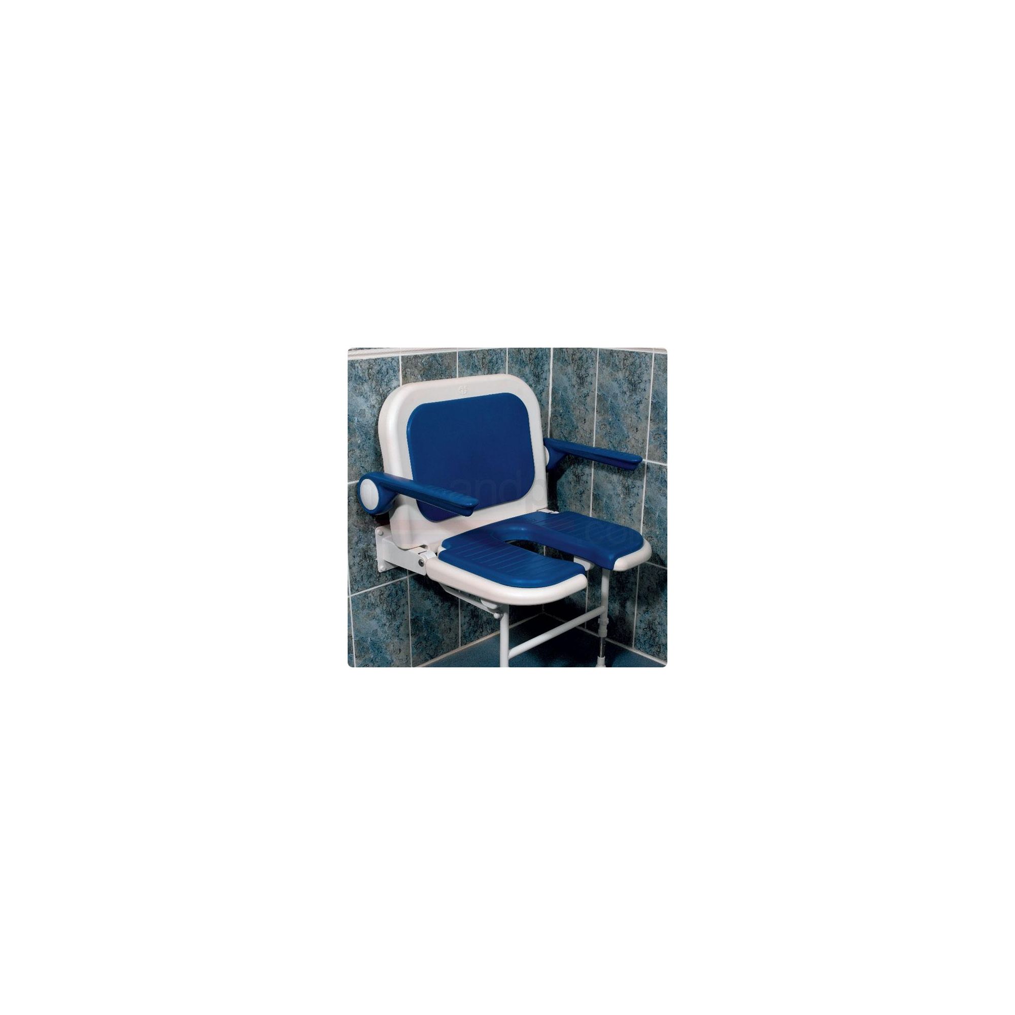 AKW 4000 Series Extra Wide Fold Up Horseshoe Shower Seat Blue with Back and Blue Arms at Tesco Direct
