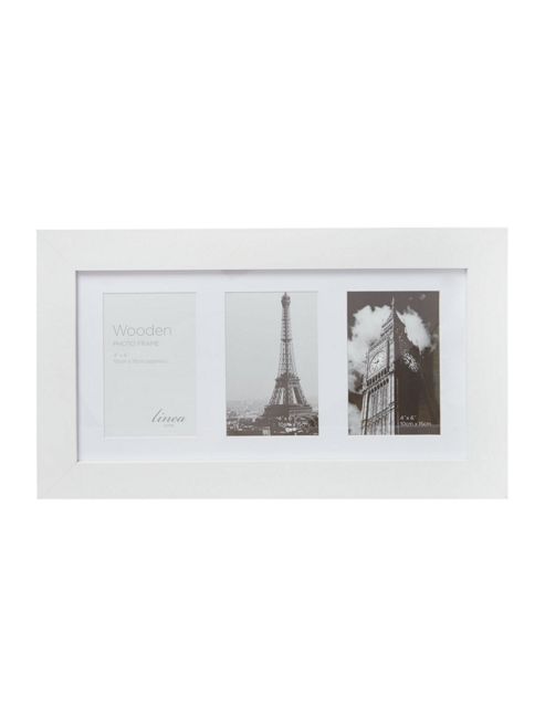 Image of Linea White Wood 3 Aperture Photo Frame