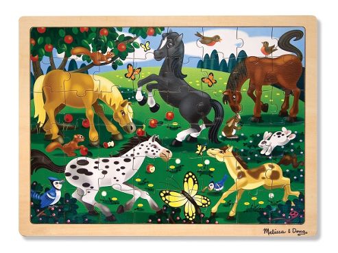 Image of Melissa & Doug Frolicking Horses 48 Piece Wooden Jigsaw Puzzle