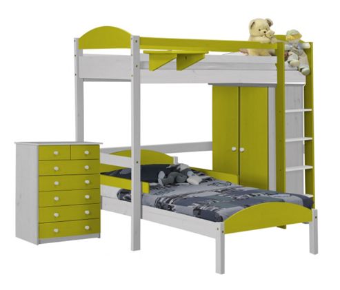 Image of Maximus L Shape High Sleeper Set 2 White With Lime Details