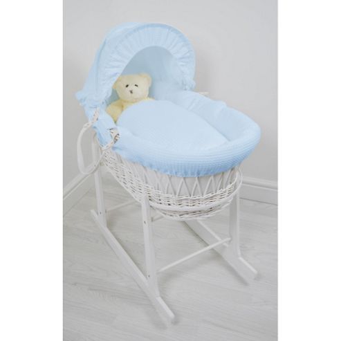 Image of Cuddles Collection White Wicker Moses Basket (waffle Blue)