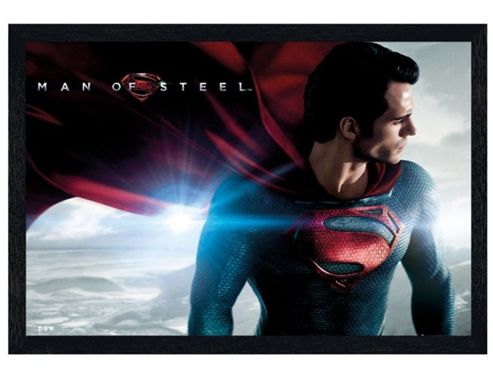 Image of Black Wooden Framed Superman: Man Of Steel Caped Superstar Poster