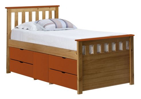 Image of Captains Ferrara Storage Bed 3ft Antique With Orange Details