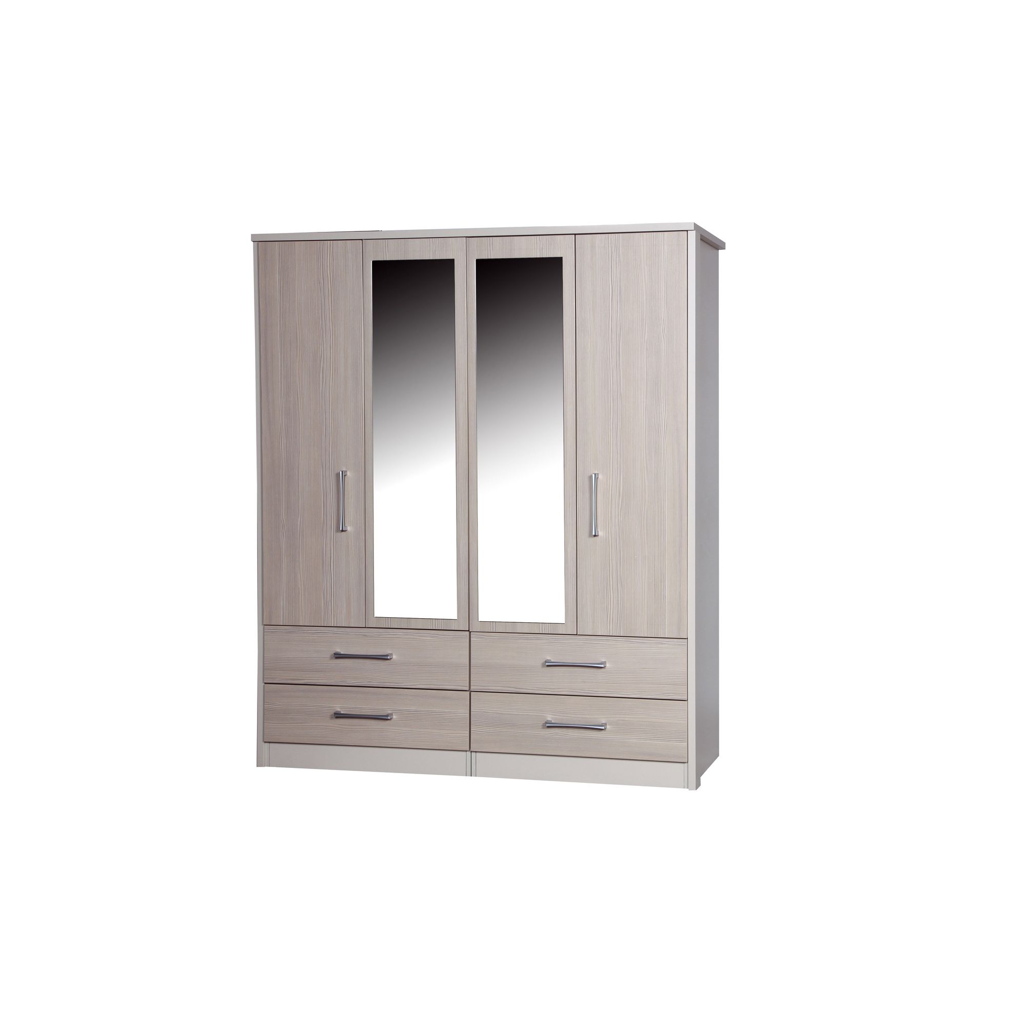 Alto Furniture Avola 4 Door Combi Wardrobe with 2 Mirrors - Cream Carcass With Champagne Avola at Tescos Direct