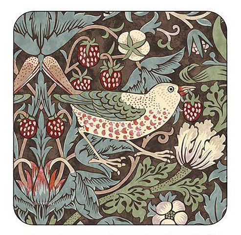 Image of Pimpernel Morris & Co Strawberry Thief Coasters, Brown, Set Of 6