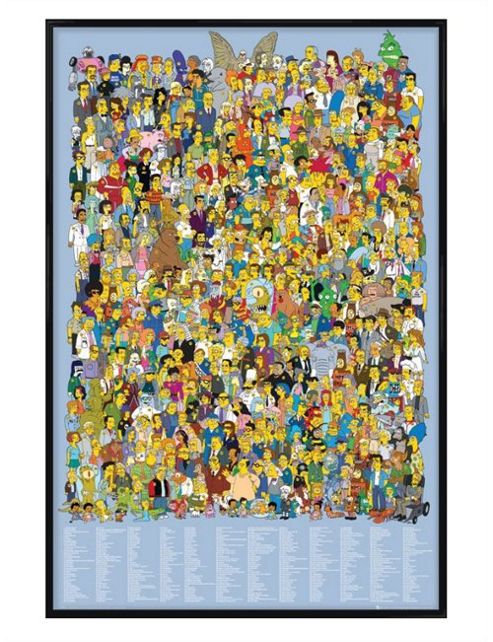 Image of Gloss Black Framed The Simpsons Cast 2012 Character Collage Poster