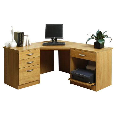 Image of Enduro Home Office Desk / Workstation With Pedestal And Printer Storage - Walnut