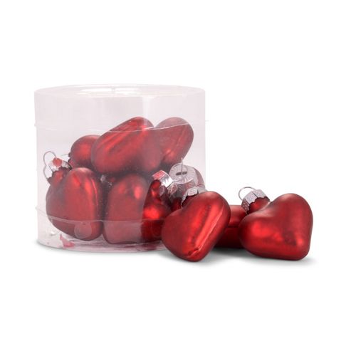 Image of Set Of 12 Mini Red Glass Heart Bauble Christmas Tree Decorations