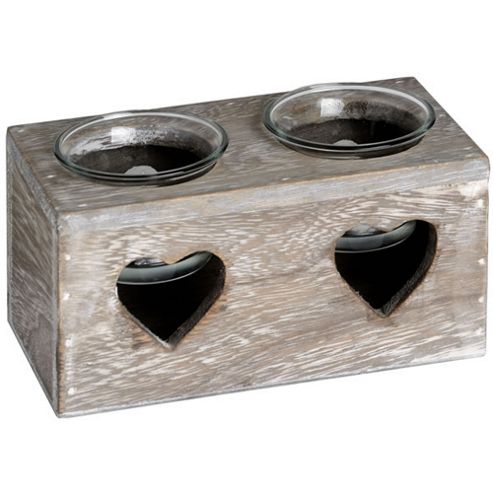 Image of Heart - Limed Wood / Driftwood Effect Candle / Tea Light Holder