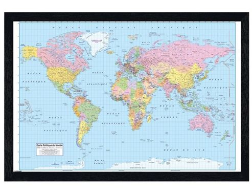 Image of Black Wooden Framed French World Map Poster