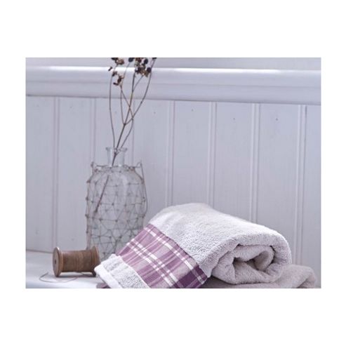 Image of Catherine Lansfield Home Cosy Corner Swing Check Border 450gsm Bath Sheet Cream & Mulberry