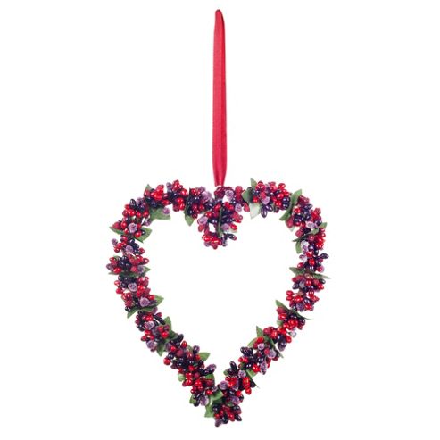 Image of Medium Artificial Frosted Red Berry Hanging Heart Decoration