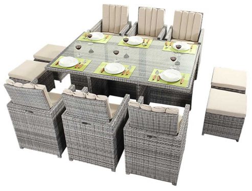Image of Luxan Wgf-419 Port Royal Luxe Rustic Cube Table And Chairs - Seats 6