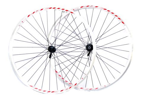 Image of 700c Shimano Front And Rear Cassette Wheels White With Qr