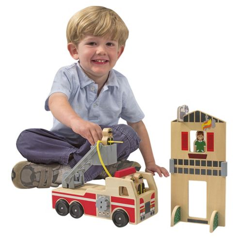 Image of Melissa & Doug Whittle World Wooden Fire Rescue Playset