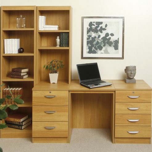 Image of Enduro 1050home Office Desk / Workstation With Bookshelves - English Oak