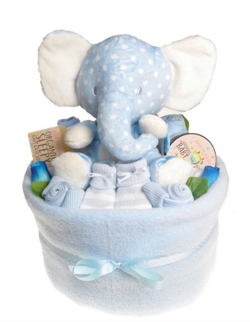 Image of Baby Boy Nappy Cake Bouquet Arrangement