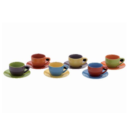 Image of Set Of 6 Espresso Cups & Saucers Assorted Colours