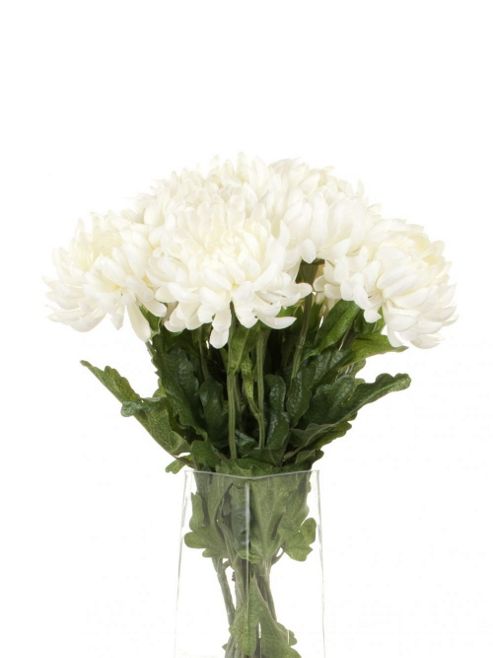 Image of Artificial 55cm Single Stem Double Headed White Chrysanthemums X 12