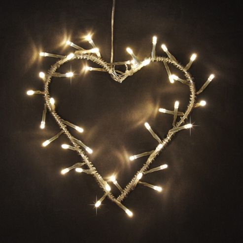 Image of Silver Metal Heart Wreath With Warm White Led Fairy Lights