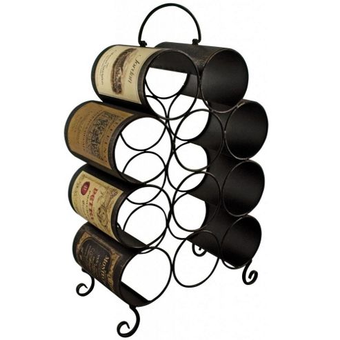 Image of Labels - Metal Decorative 11 Bottle Wine Rack - Brown / Cream