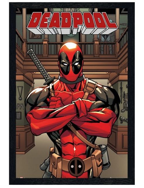 Image of Black Wooden Framed Marvel Comics Deadpool Poster