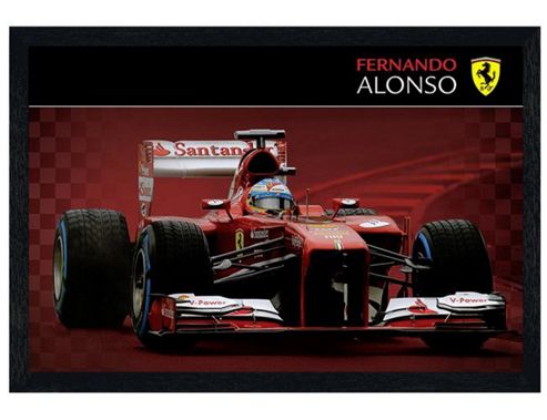 Image of Formula 1 Ferrari Black Wooden Framed Fernando Alonso F1 Poster