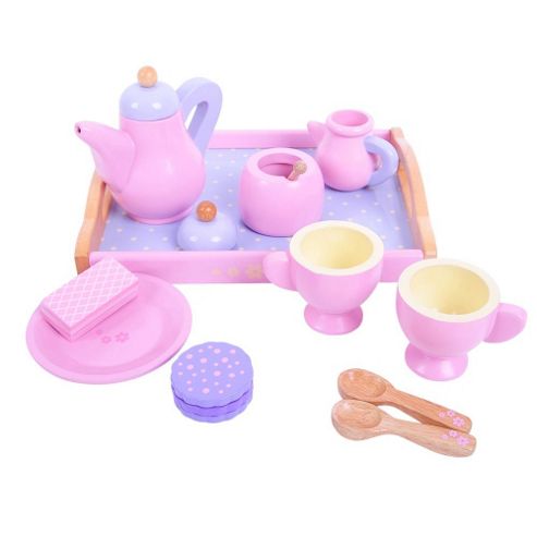 Image of Bigjigs Toys Bj398 Wooden Play Food Candy Floss Tea Tray Set