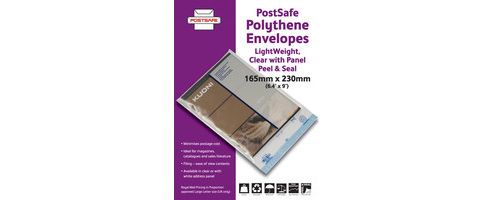 Image of Postsafe Light-weight Polythene Envelope 165x230mm C5 Clear With White Panel Pack Of 100 P20-100