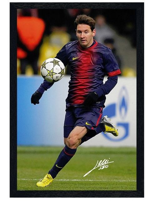 Image of Barcelona Football Club Black Wooden Framed Lionel Messi Bfc Poster