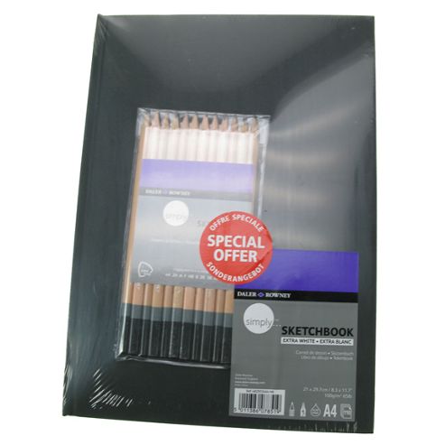 Image of Daler Rowney Simply Sketchbook 21.6cm X 29.7cm + 12 Free Pencils