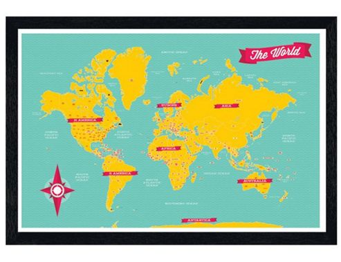 Image of World Map Black Wooden Framed The Continents Of The World Poster