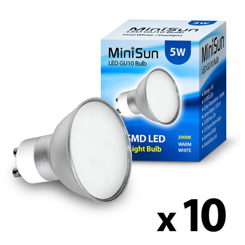 Image of Pack Of Ten Minisun 5w Smd Led Gu10 Light Bulbs Warm White
