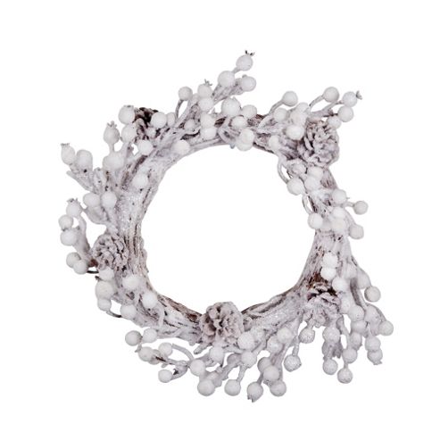 Image of Winter White Pine Cone & Artificial Berry Christmas Wreath