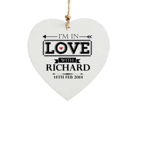 Image of Personalised Valentines In Love With Wooden Heart Keep Sake