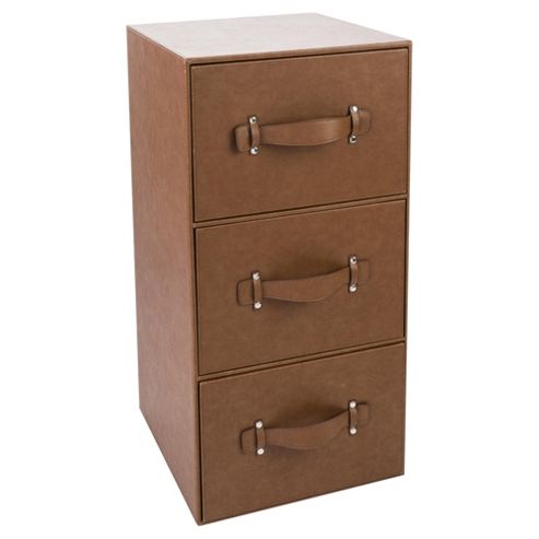Image of Brown Faux Leather 3 Drawer Unit