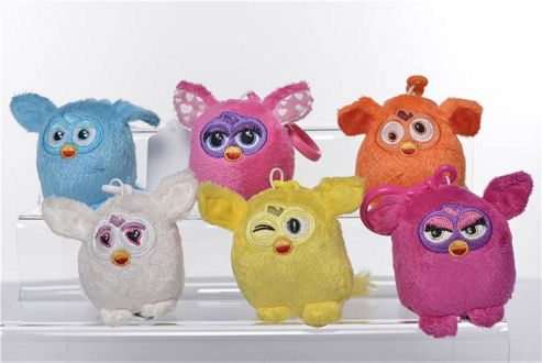 Image of Furby 7cm Keychain - Plush, Bundle - One Each - Pink, Blue, White, Orange, Yellow, Purple