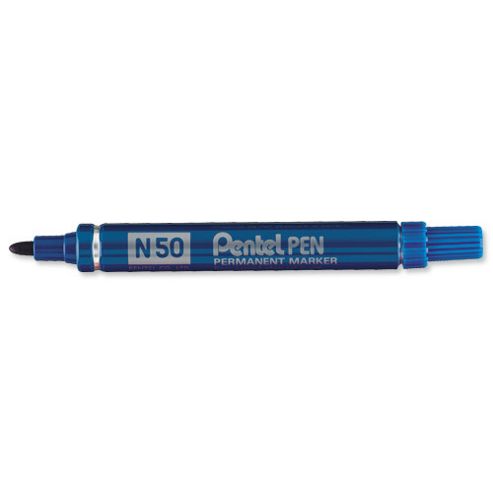 Image of Pentel N50 Permanent Marker Bullet Tip 1.5-2mm Line Blue Ref N50-c [pack 12]